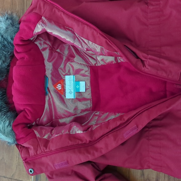 Columbia Omniheat Warm Winter Faux Fur Hooded Coat Red Large - Picture 4 of 9